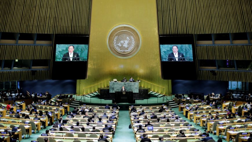 Menteri luar negeri Korea Utara Ri Yong-ho mengatakan pada Sidang Umum PBB, baru-baru ini, mereka mentargetkan daratan utama AS dengan roketnya. Itu tidak bisa dihindari. (Foto: Reuters/Al Jazeera)