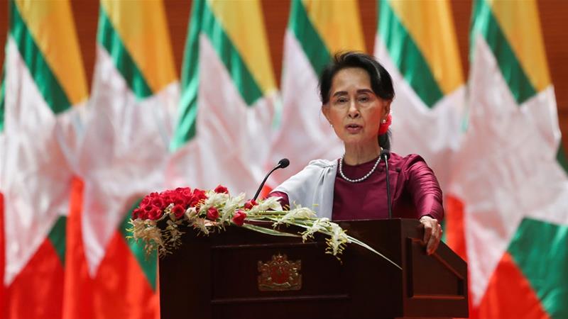 Suu Kyi dalam pidato kenegaraan di Myanmar. (Foto: AFP/Al Jazeera)