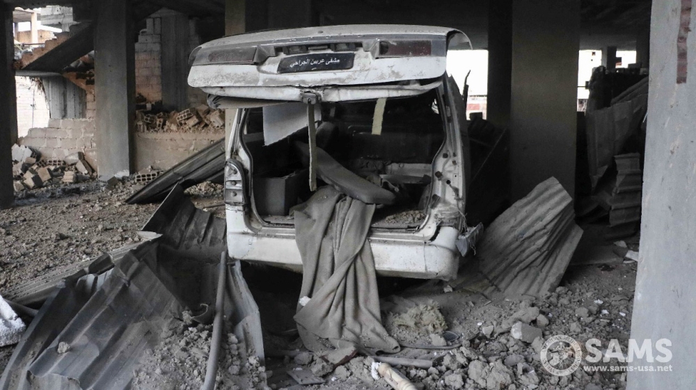 Serangan udara yang dilakukan oleh pesawat tempur Suriah dan Rusia sejak hari Minggu tanpa henti, telah memporak porandakan Ghouta Timur. (Foto: SAMS/Al Jazeera)