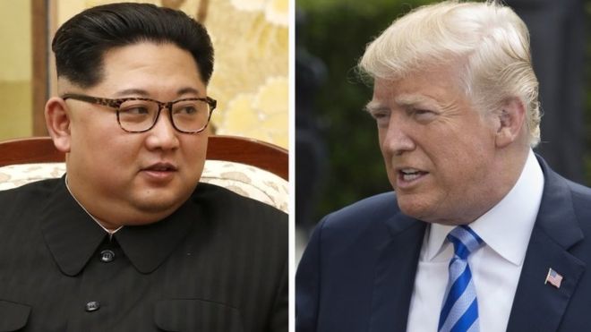 Pimppinan Korut Kim Jong-un dan Donald Trump.(Foto:EPA/BBC News)