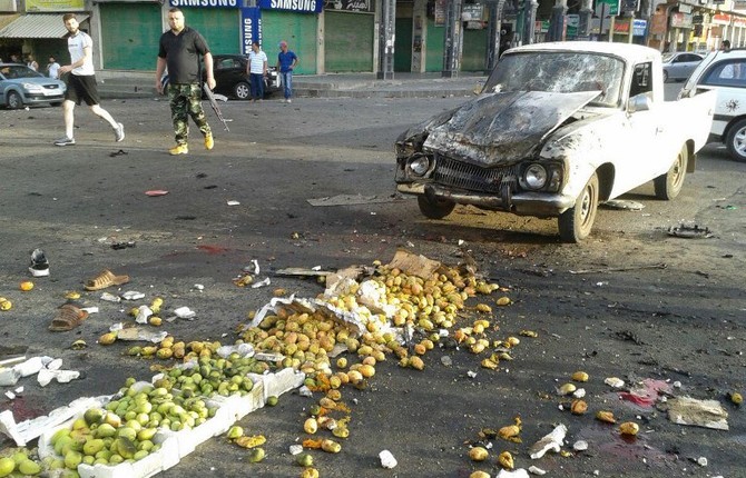 Salahsatu kendaraan bak terbuka yang ikut menjadi korban dalam bom bunuh diri di kota Sweida, Suriah selatan. (File foto: AFP/Arab News)