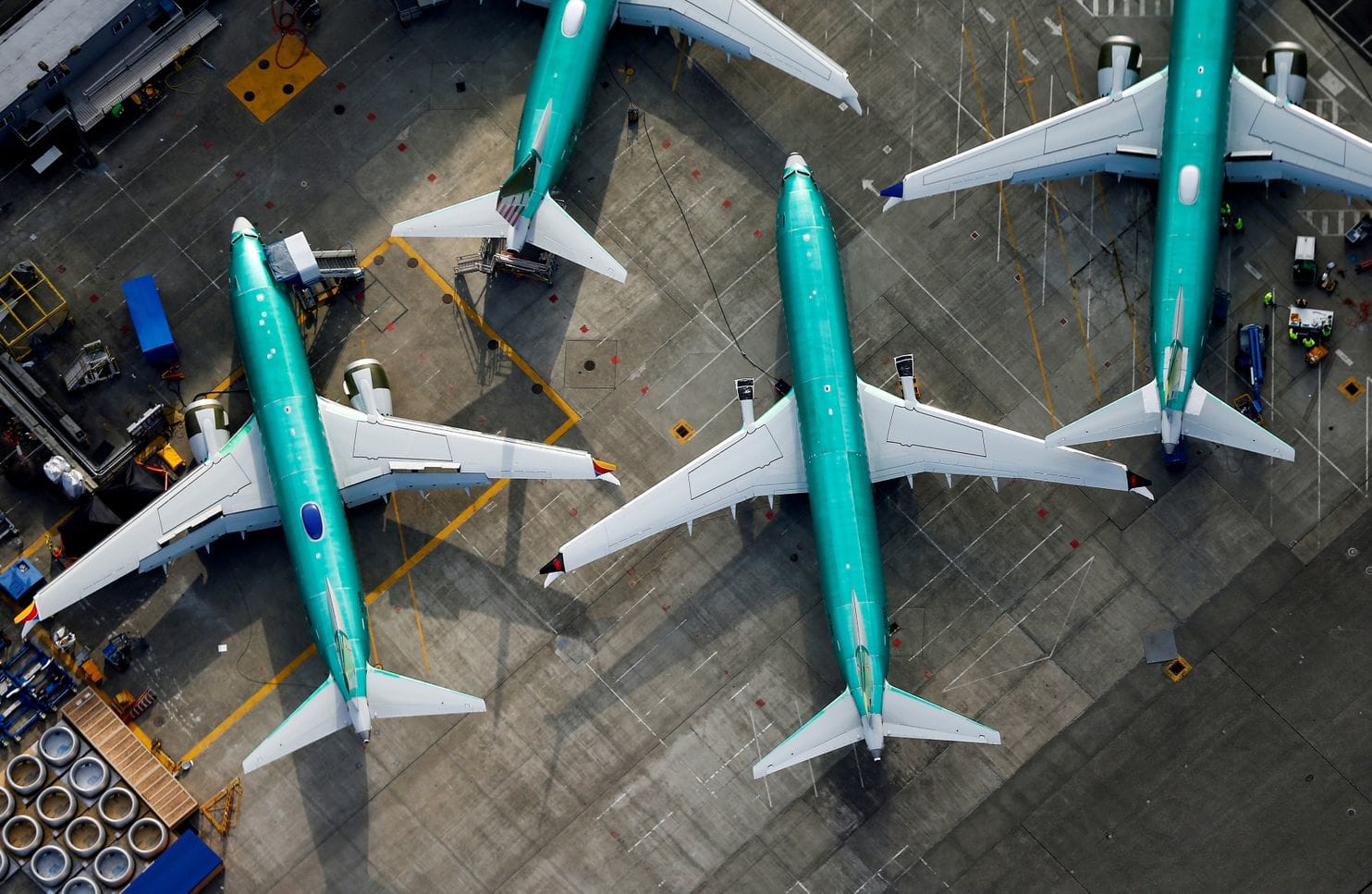 Foto udara memperlihatkan pesawat Boeing 737 MAX diparkir di Pabrik Boeing di Renton, Washington, AS.(Foto: Washington Post)