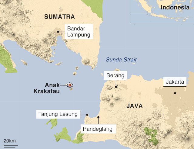 Lokasi Gunung Anak Krakatau. (Ilustrasi BBC News)