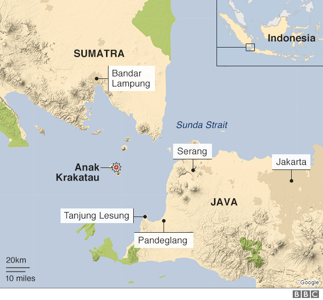 Lokasi Gunung Anak Krakatau. (Ilustrasi BBC News)