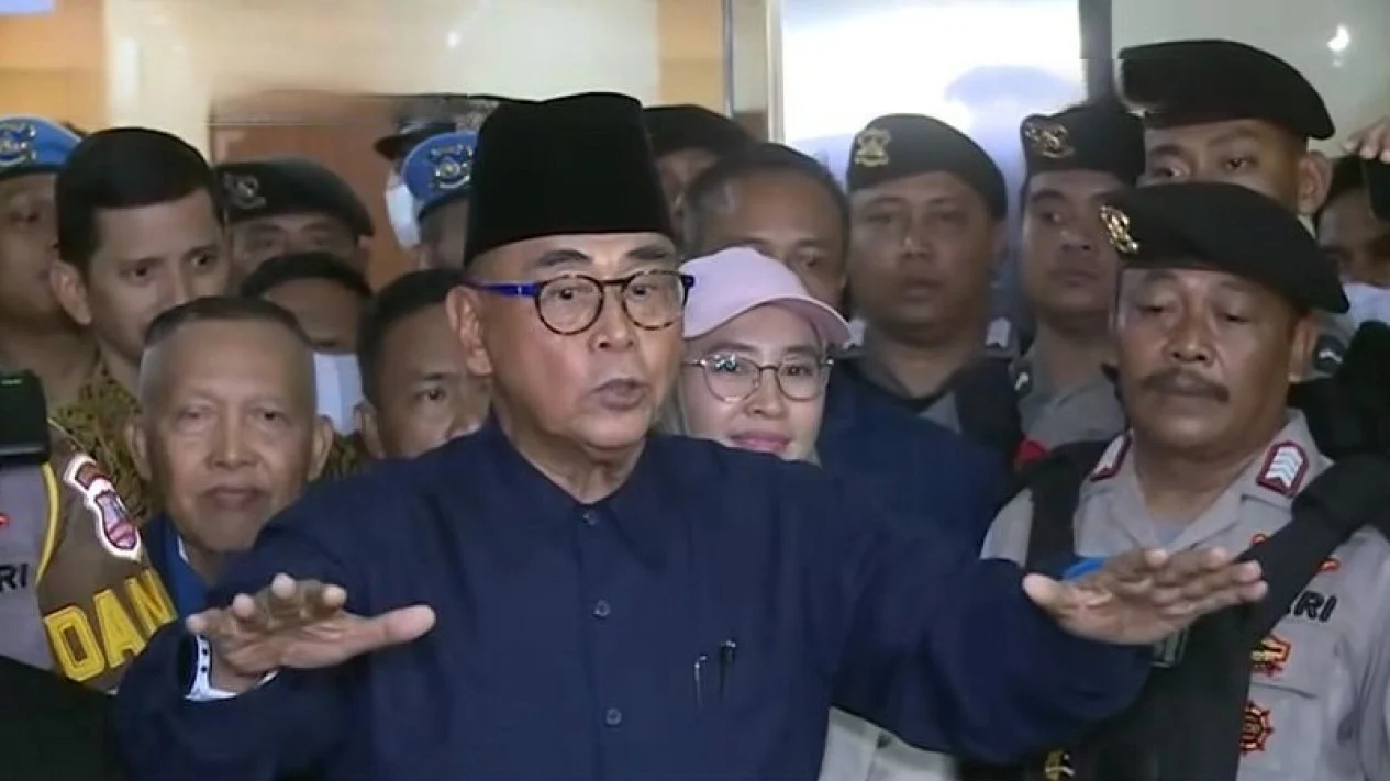 Panji Gumilang usai diperiksa Bareskrim Polri.