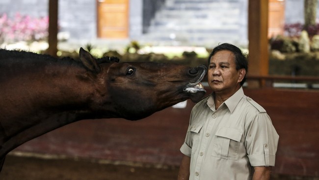 Prabowo Subianto bersama salah satu kuda kesayangannya.