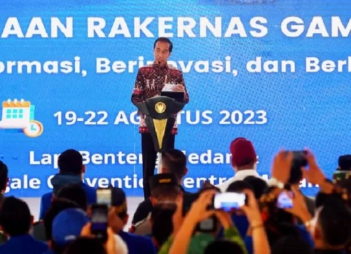 Presiden Jokowi saat pembukaan Rakernas GAMKI di Medan.