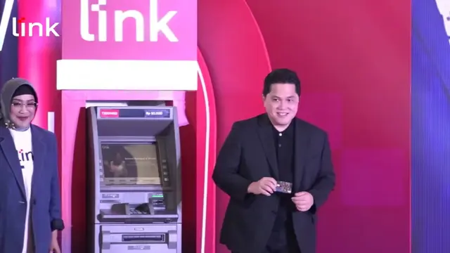 Menteri BUMN Erick Thohir meresmikan integrasi dan wajah baru ATM Link di Pos Bloc, Jakarta, Selasa (26/9/2023).