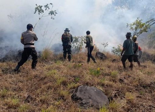 Karhutla di lereng Gunung Agung, Bali, belum padam sejak Rabu malam. Menurut data, kebakaran merembet hingga seluas 80 hektare.