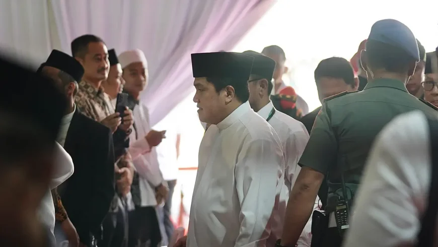 Menteri Badan Usaha Milik Negara (BUMN) Erick Thohir saat Musyawarah Nasional Alim Ulama dan Konferensi Besar Nahdlatul Ulama (Munas dan Konbes NU) 2023 di Pondok Pedantren Al Hamid, Cilangkap, Jakarta Timur, Senin (18/9/2023).