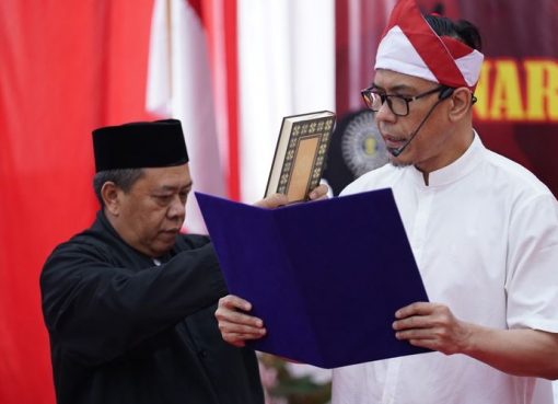 Mantan Sekretaris Jenderal (Sekjen) Front Pembela Islam (FPI) Munarman menyatakan ikrar setia kepada Negara Kesatuan Republik Indonesia (NKRI) di Lapas Kelas IIA Salemba, Selasa (8/8/2023).