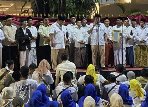 Ketua Dewan Pengarah Relawan Jagat Prabowo, Nusron Wahid, dalam acara deklarasi relawan Jagat Prabowo di kediaman Prabowo, Jakarta, Kamis, 19 Oktober 2023.