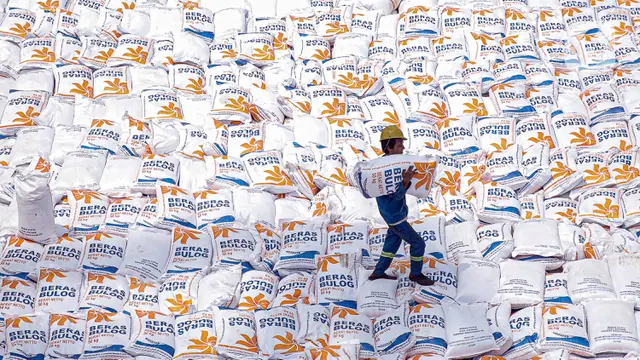 Pekerja melakukan aktivitas bongkar muat beras impor di Pelabuhan Tanjung Priok, Jakarta, Jumat (16/12/2022). Perum Bulog mendatangkan 5.000 ton beras impor asal Vietnam guna menambah cadangan beras pemerintah (CBP) yang akan digunakan untuk operasi pasar.