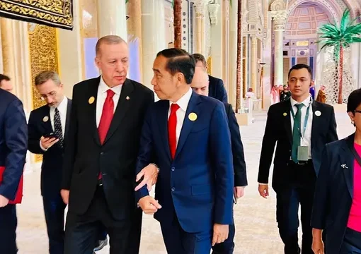 Erdogn gandeng erat Presiden Jokowi.