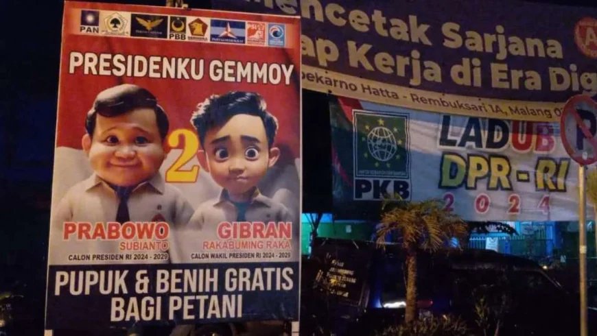 Baliho Gemoy Prabowo-Gibran di Malang Jawa Timur.